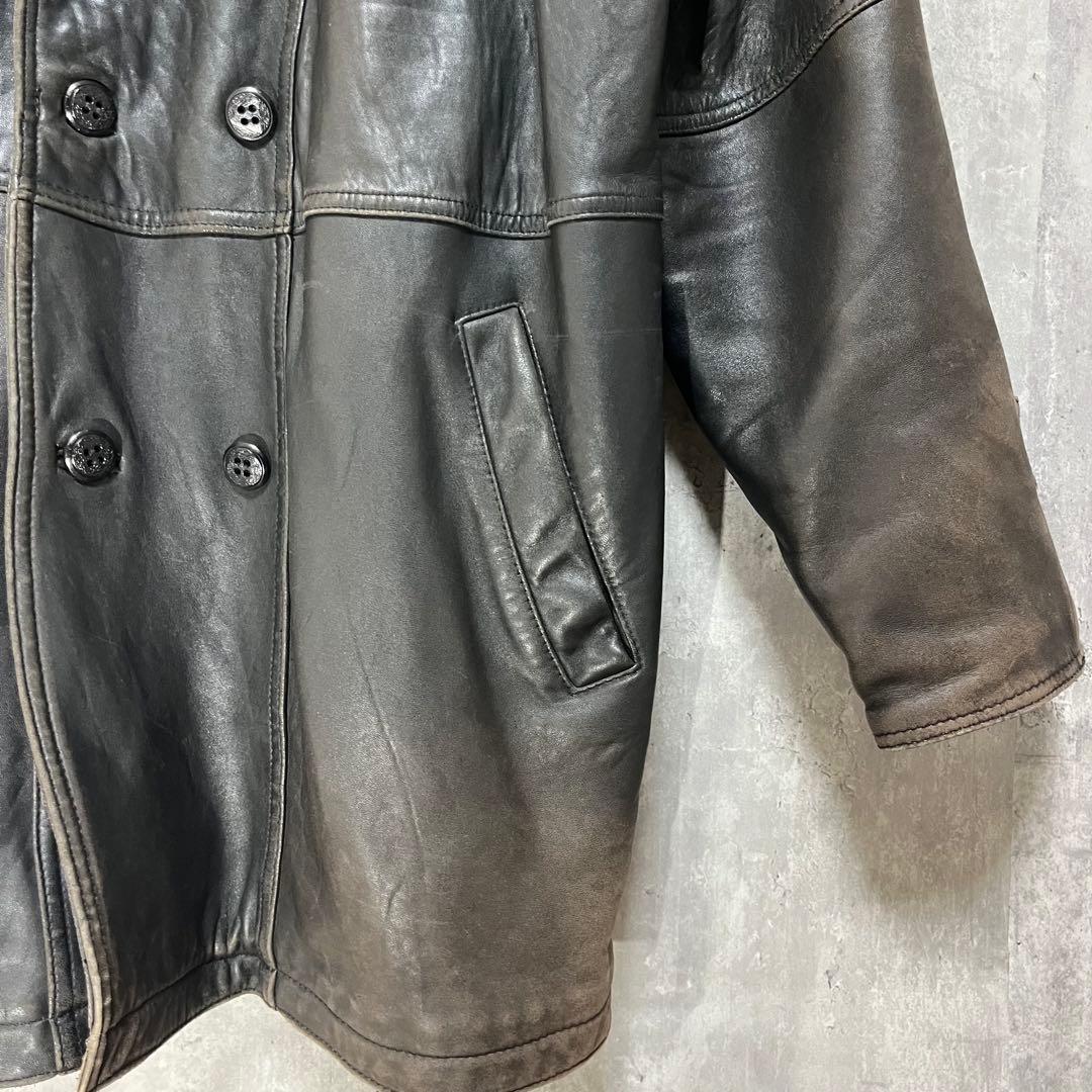 P*I様 90s 羊革 ダブル レザージャケット L 黒 ラムレザー ペイズリー