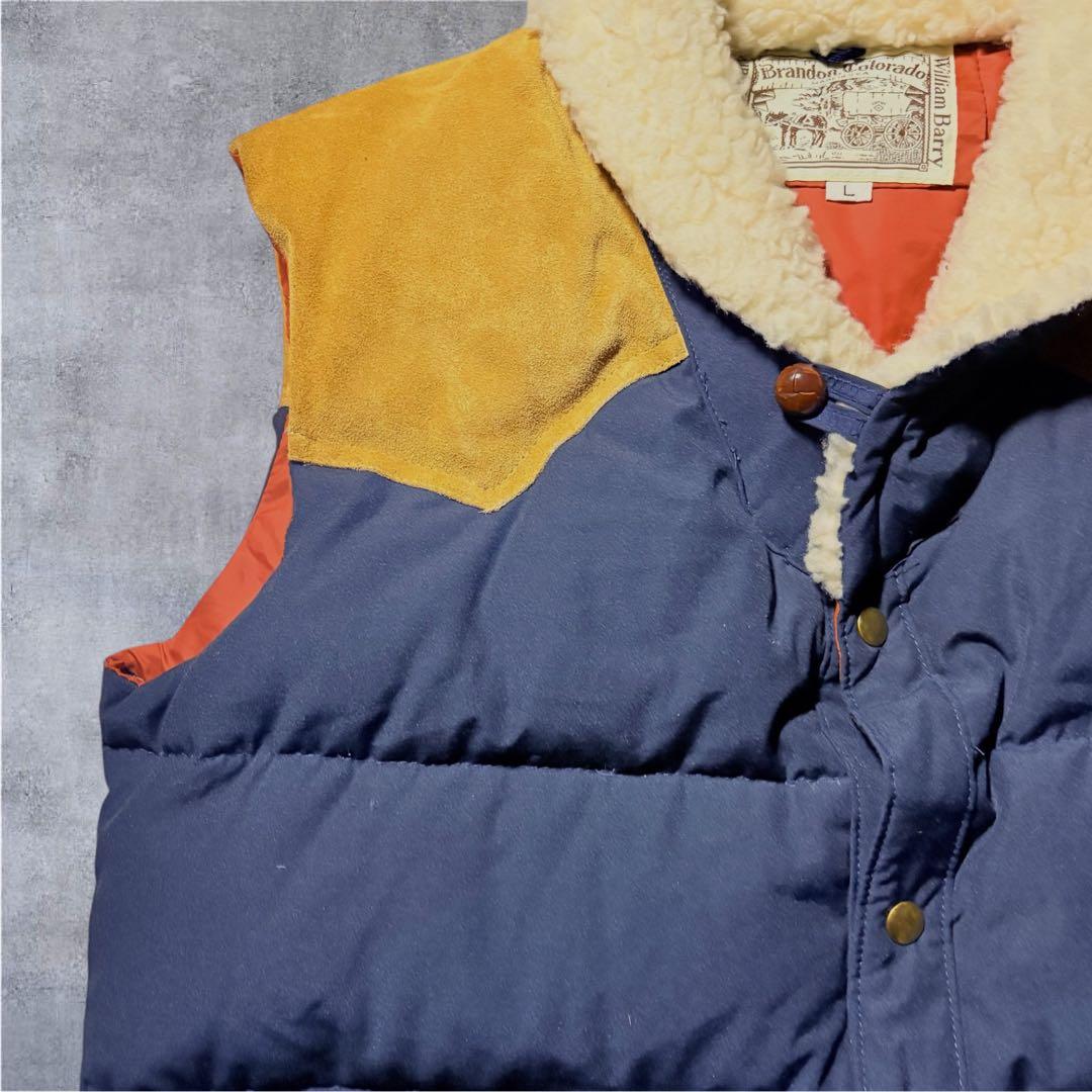 USA製 William Barry レザー切替 ダウンベスト キャメル L