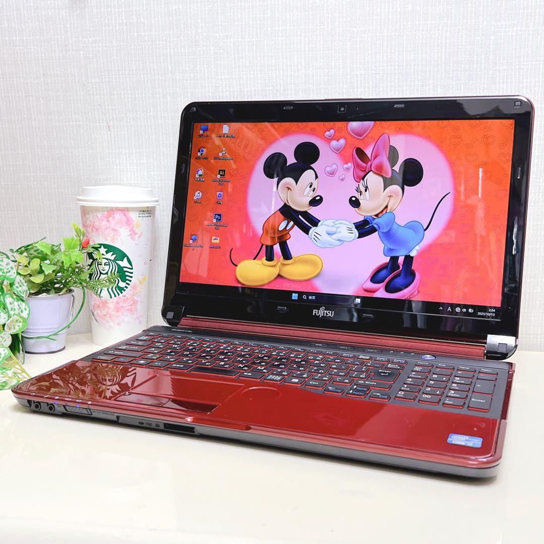 快適i7、ピカピカワインレッド、高速SSD、バッテリーOK、イラレ&オフィス