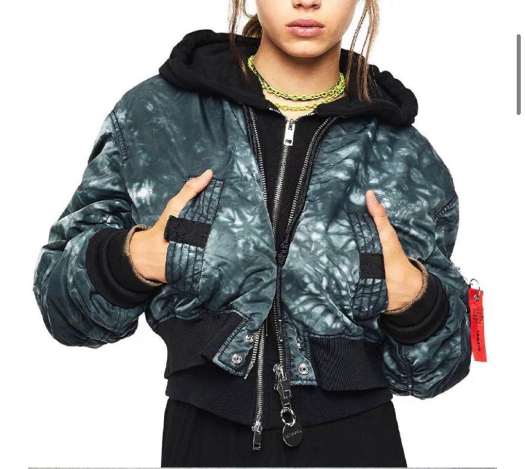 ディーゼル 中綿ジャケット レディース タイダイ柄 レイヤード フードボンバー