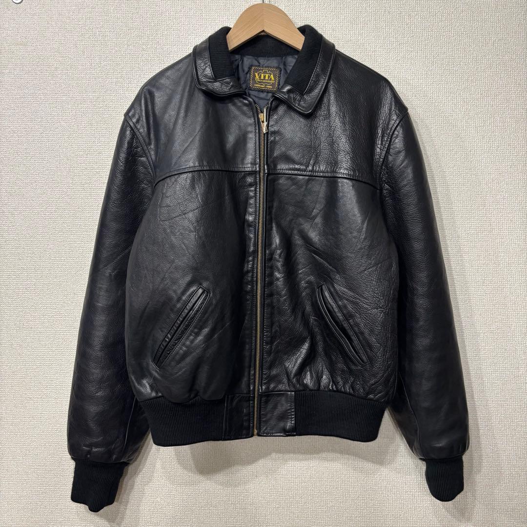 アメリカ古着　レザージャケット　キルティング　本革　L相当 3575