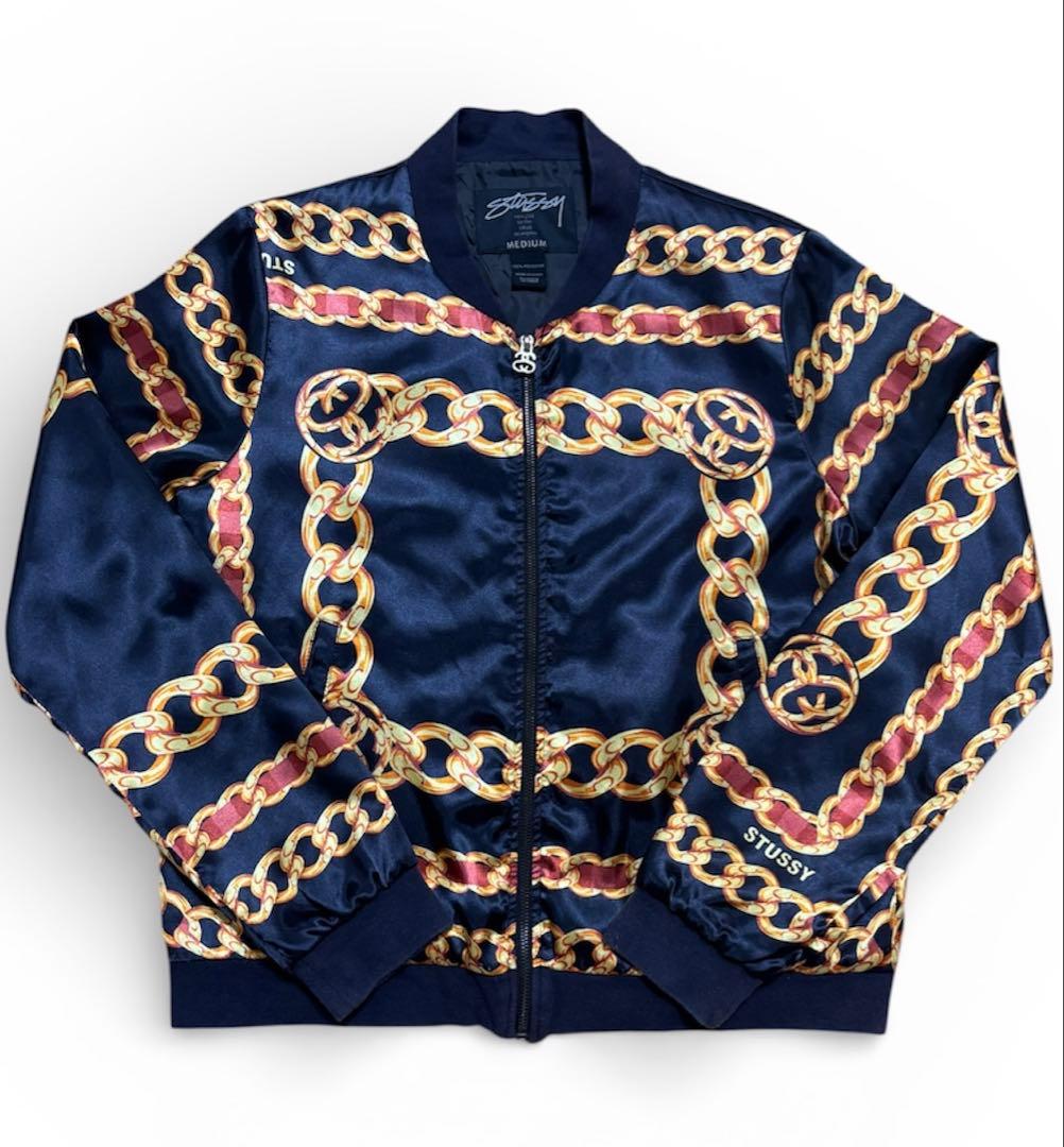 【美品】STUSSY ステューシー チェーン柄 ボンバージャケット スカジャン