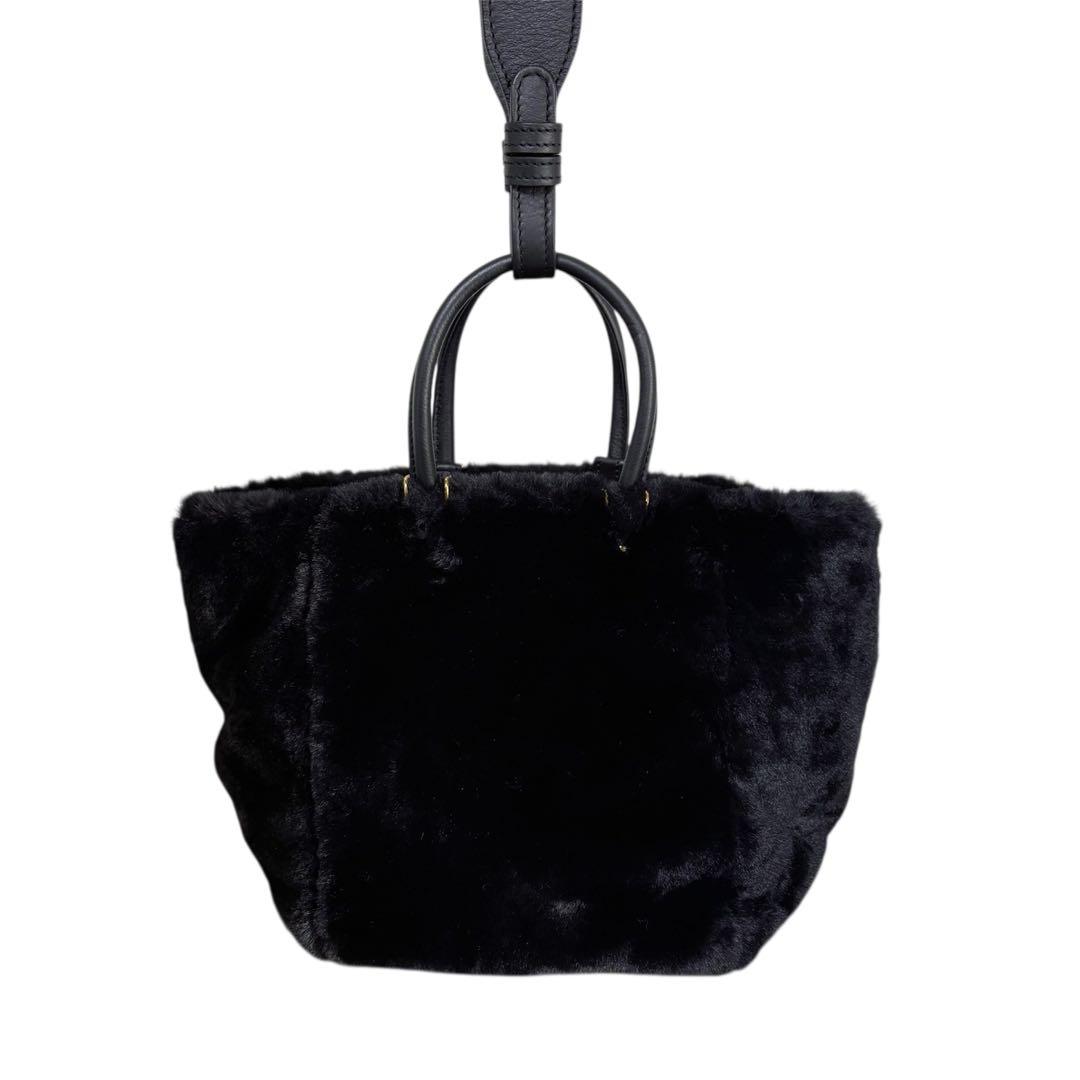 未使用　bonfanti　ファー × レザー　2WAY　ハンドバッグ　ブラック