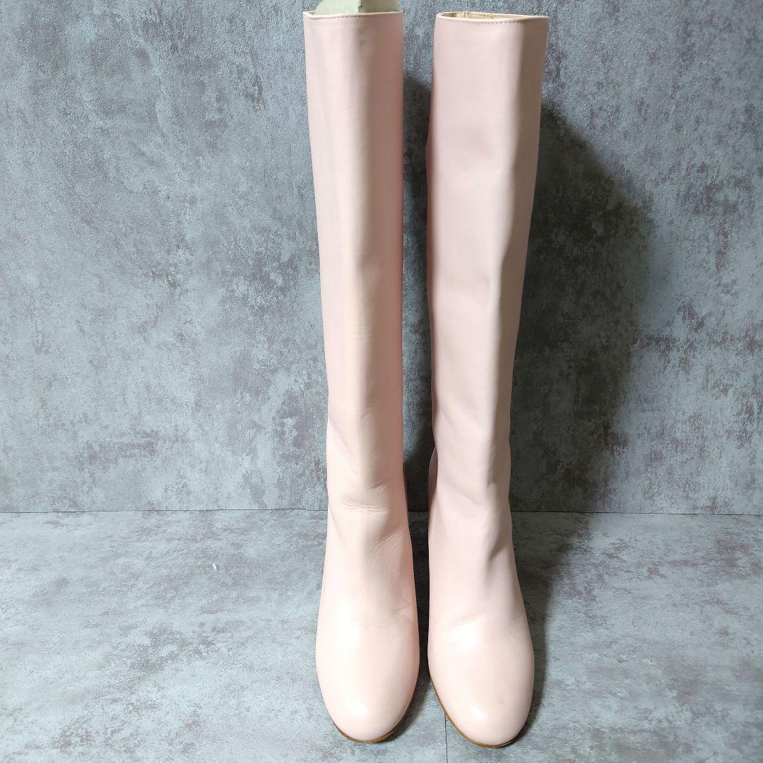 希少良品　レッドヴァレンティノ　ロングブーツ37　ピンクベージュ　太ヒール