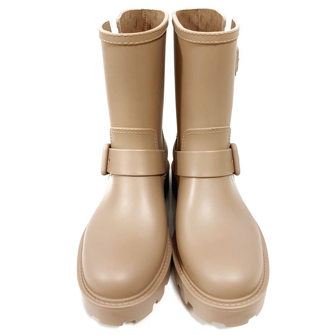 【未使用級】 ジミーチュウ レインブーツ ベルト 36 ベージュ ミドル丈