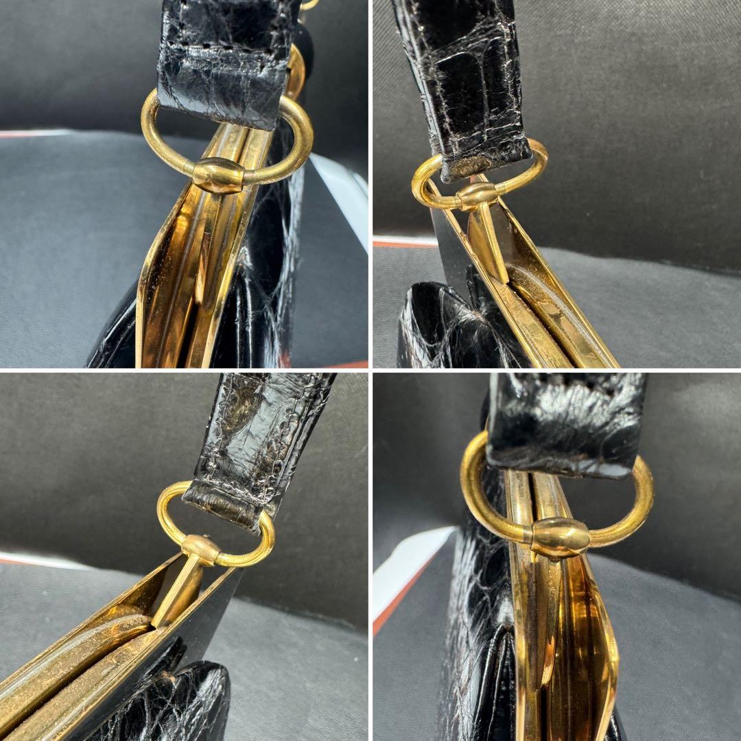 週末セール‼️フランス　アンティーク　総クロコダイル黒色バック。長期保存、現状