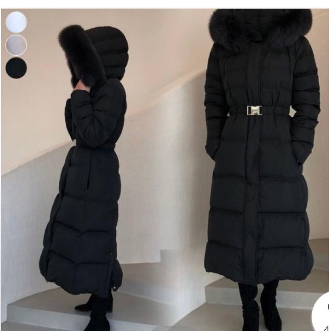 リアルファー ベルト付き ロングダウンコート