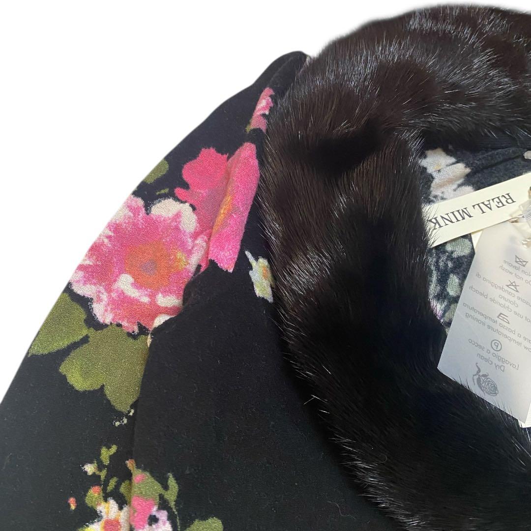 未使用品　Blumarine ブルマリン　フラワープリント　シルク　ミンクファー