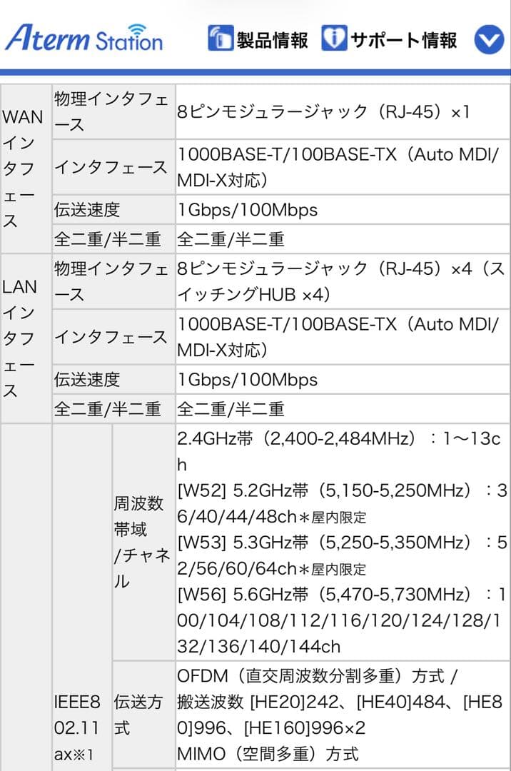 NEC Aterm PA-WX4200D5 Wi-Fiルーター