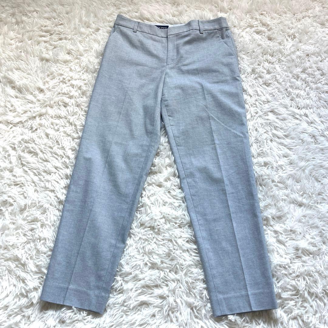 未使用品級　23区 サマースーツ　ノーカラー　水色　綿38 M パンツスーツ