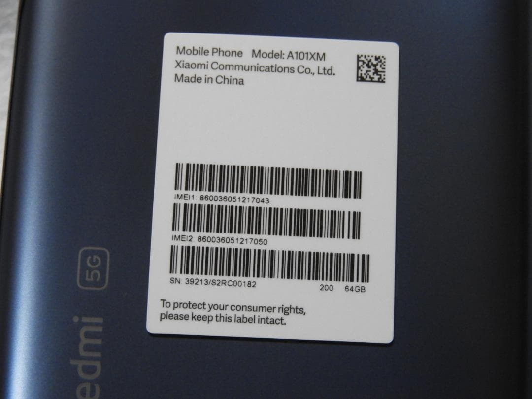 良品 Xiaomi Redmi Note 10T A101XM SIMフリー