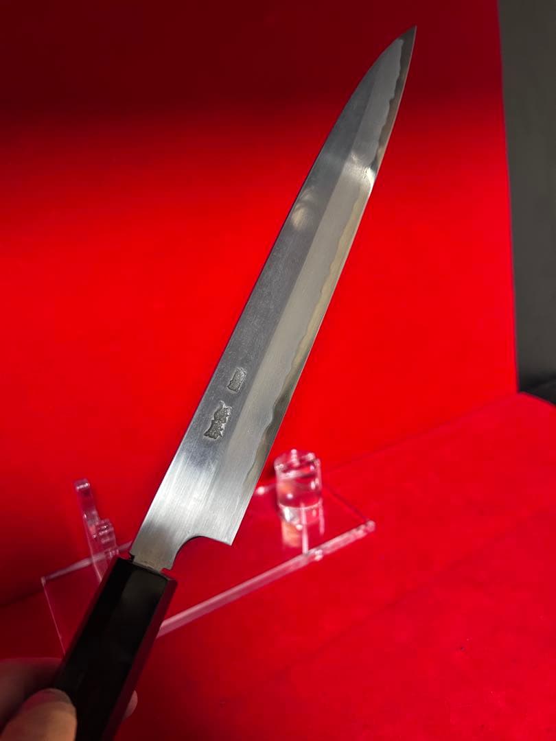 01583 包丁　柳刃　保勝　津軽打刃物　墨流　地肌綺麗　9寸　箱付　未使用品