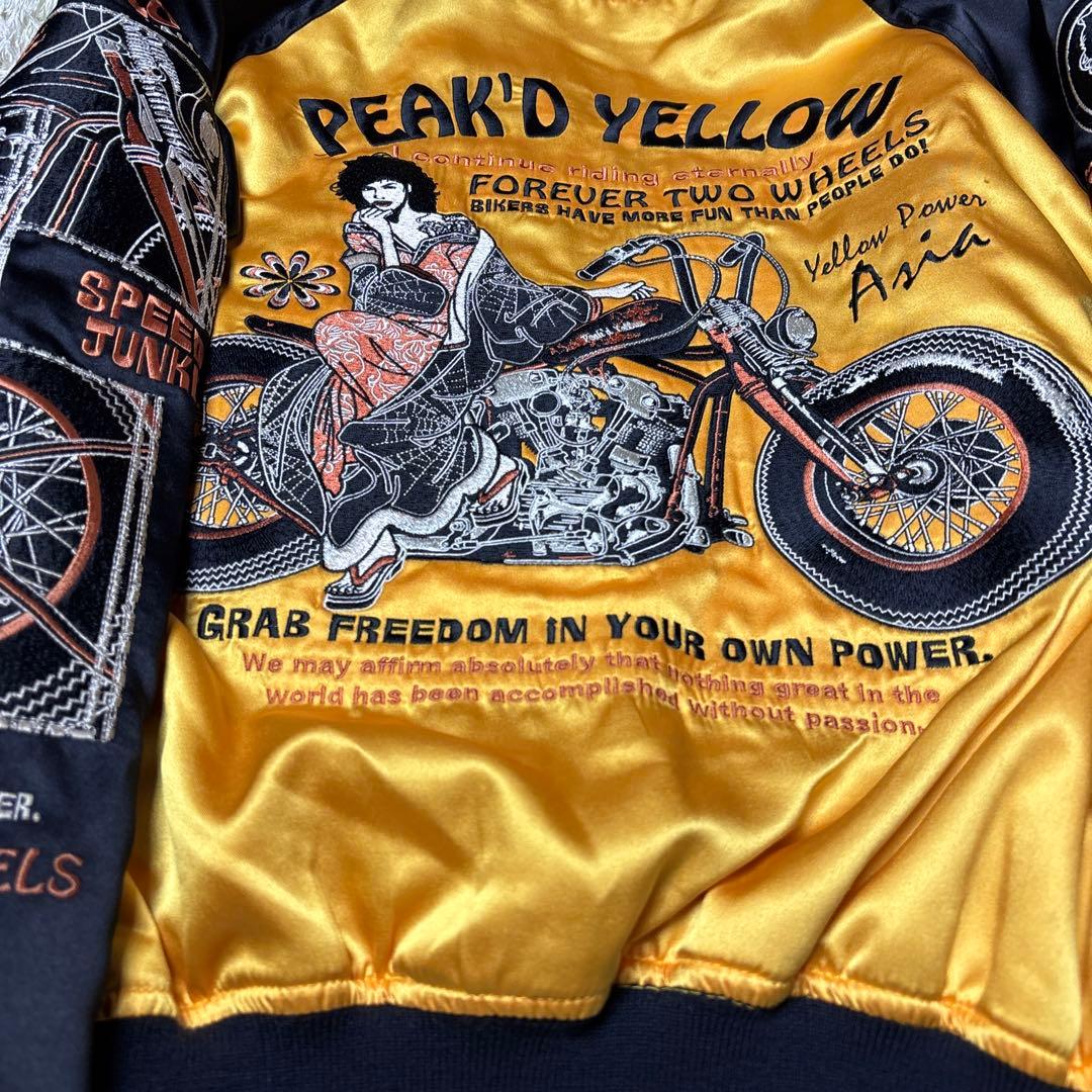ピークドイエロー SPEED JUNKY リバーシブル スカジャン バイク刺繍
