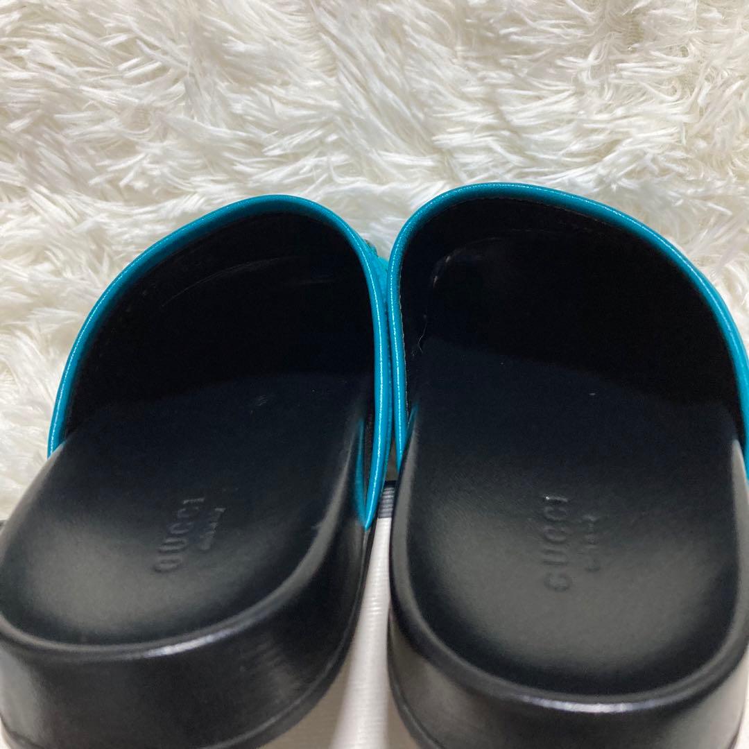 GUCCI グッチ　ホースビット　37 ベロア　サボ　サンダル　ミュール　ブルー