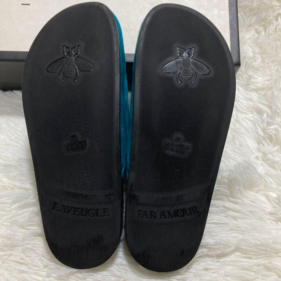 GUCCI グッチ　ホースビット　37 ベロア　サボ　サンダル　ミュール　ブルー