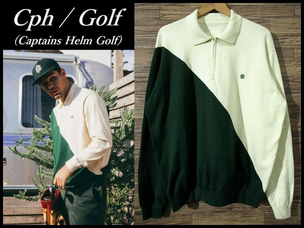 XL 極美 22SS キャプテンズヘルム ゴルフ バイカラー ニット ポロシャツ