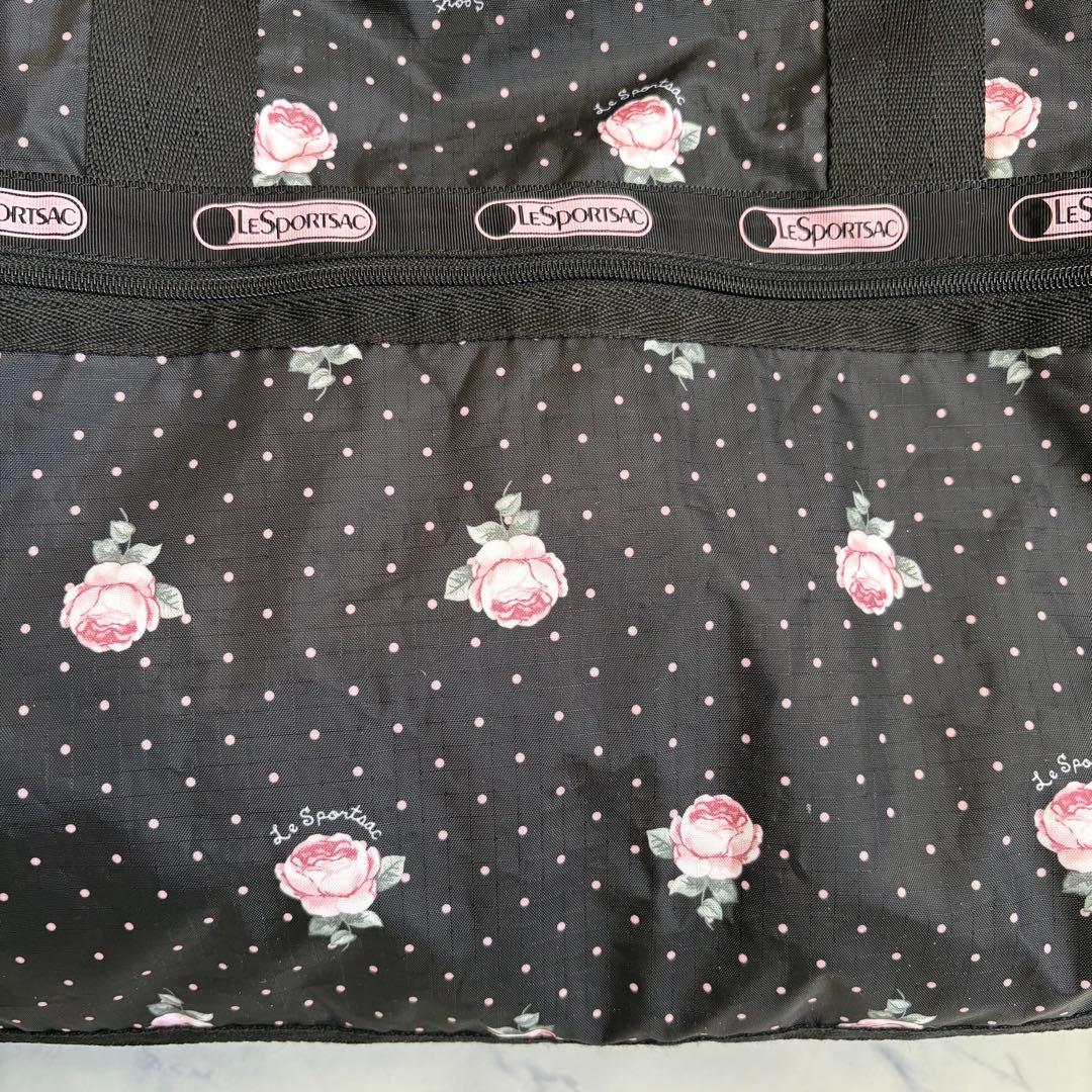 新品 レスポートサック ボストンバッグ ローズ＆ドット柄 黒 ピンク 2way