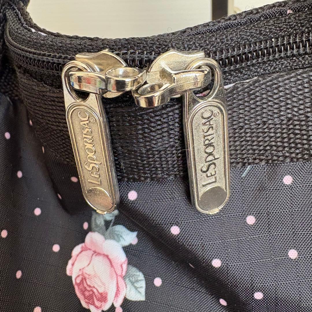新品 レスポートサック ボストンバッグ ローズ＆ドット柄 黒 ピンク 2way