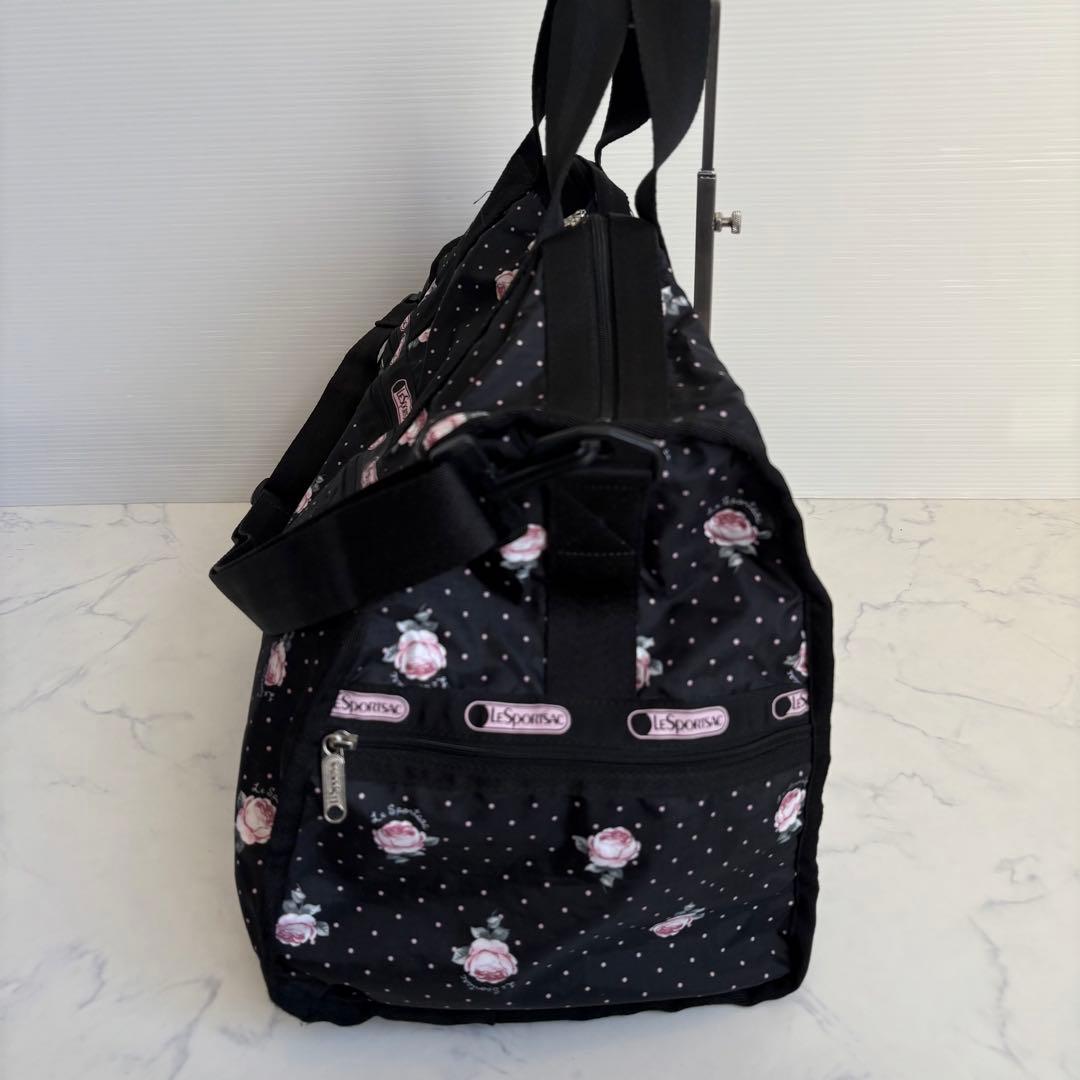 新品 レスポートサック ボストンバッグ ローズ＆ドット柄 黒 ピンク 2way