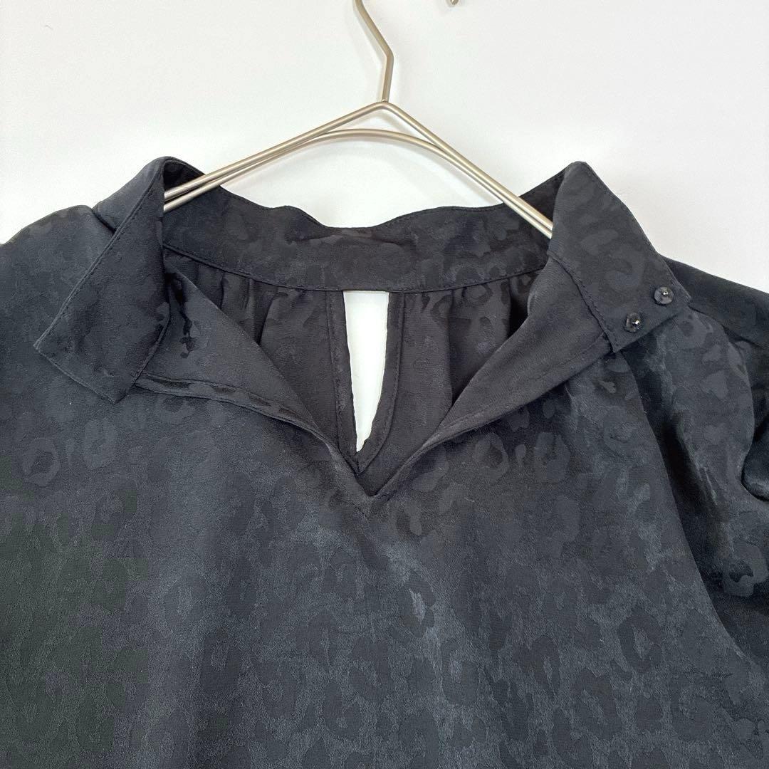 美品ブラックレオパードPINKY&DIANNE スタンドカラージャガードブラウス