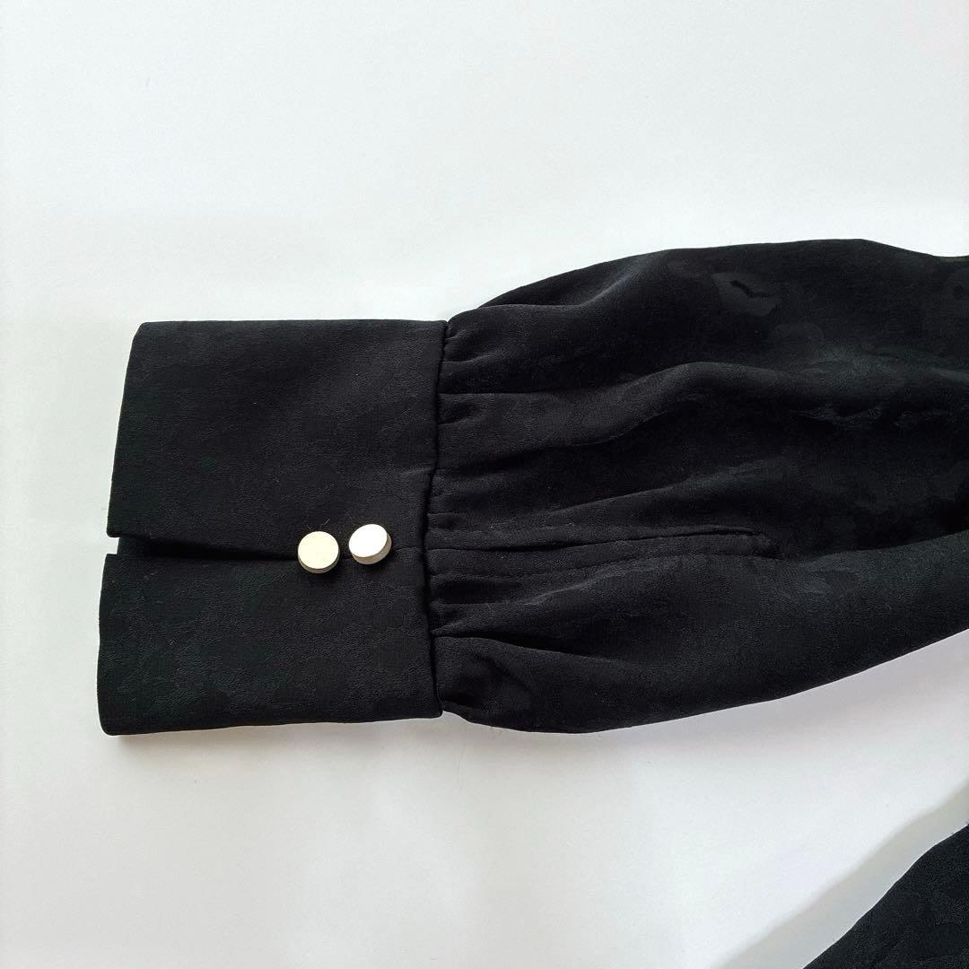 美品ブラックレオパードPINKY&DIANNE スタンドカラージャガードブラウス