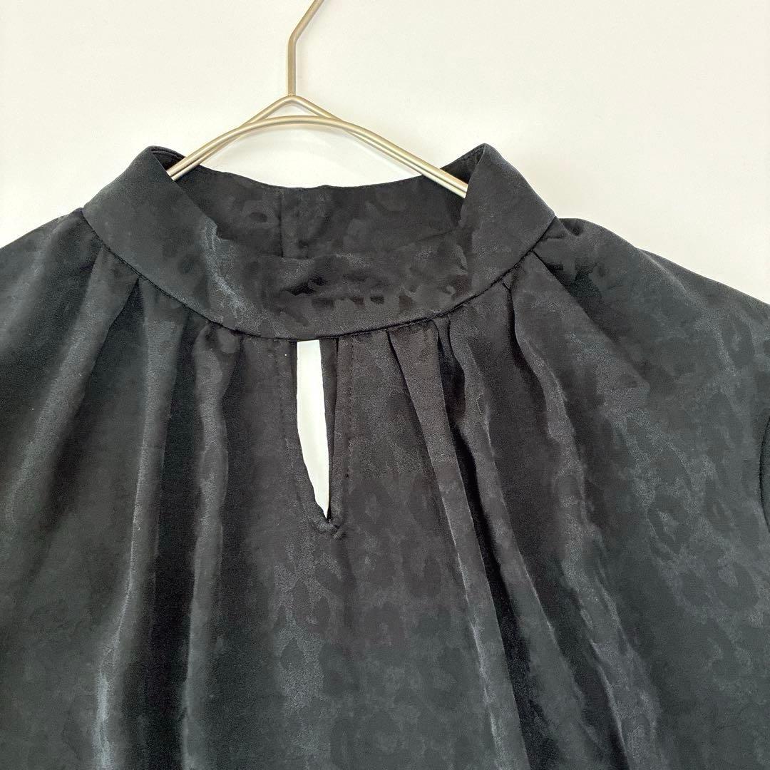 美品ブラックレオパードPINKY&DIANNE スタンドカラージャガードブラウス