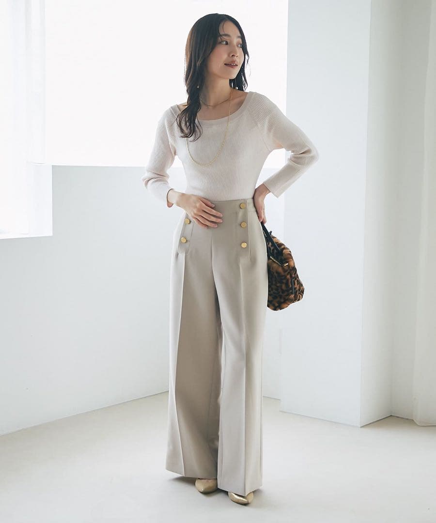 あ*ん様 ラブティックボンボン　今期新品　スパンコールリブオフショル8分袖ニット