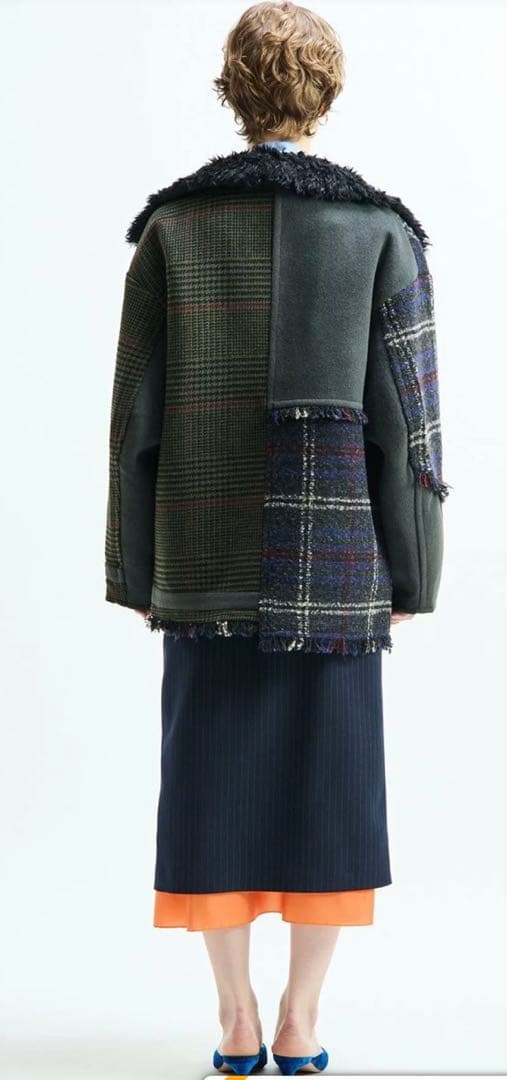 新品AULAAILA パッチワークボアチェックフリンジライダース