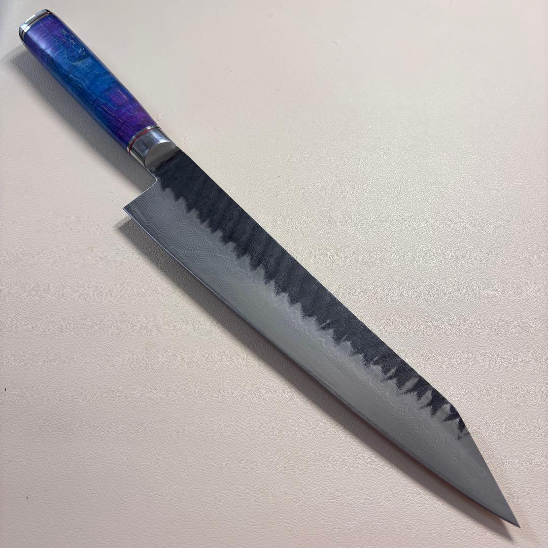 240mm黒打ちダマスカス　(切付型)牛刀シェフナイフ 牛刀【新品】，