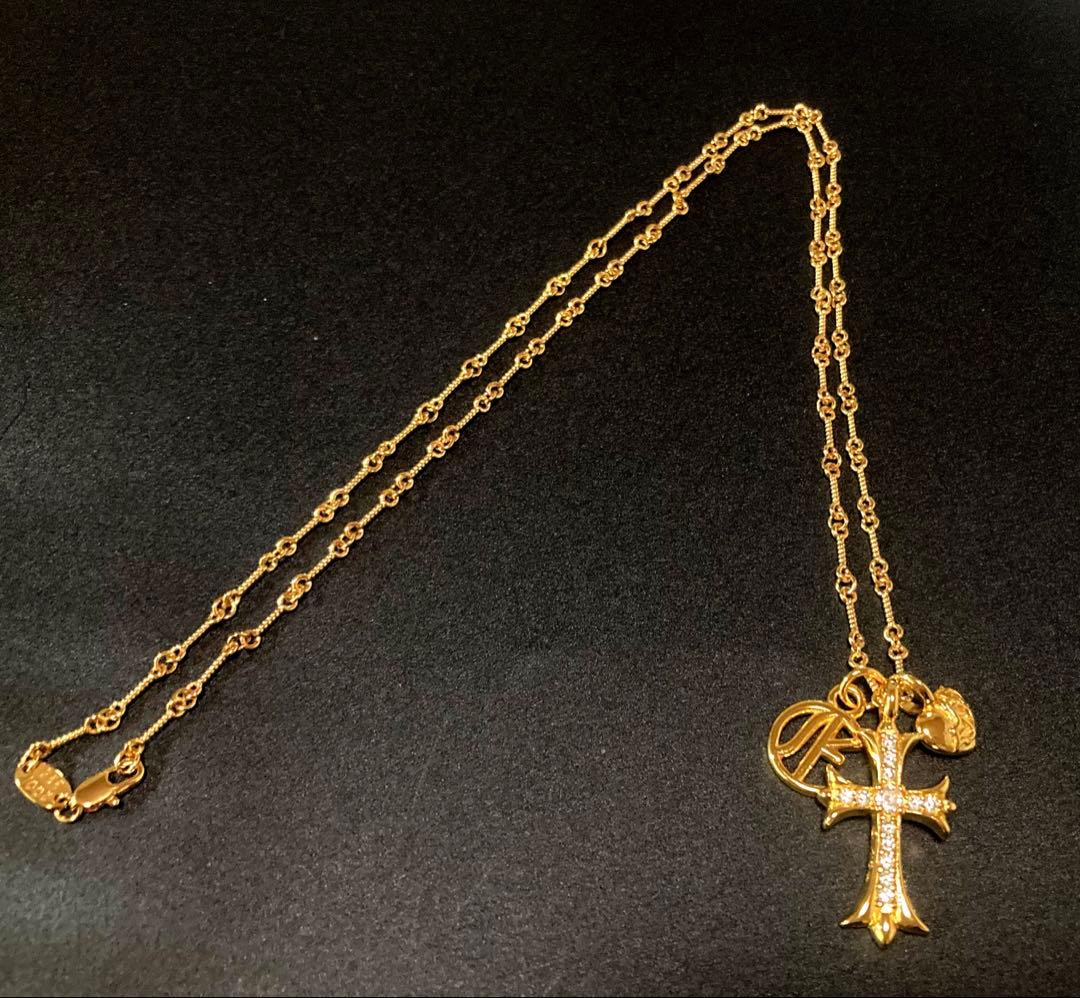 22k ダイヤクロス　ハートボール　ロゴ　ツイストチェーン　ネックレス　60㎝