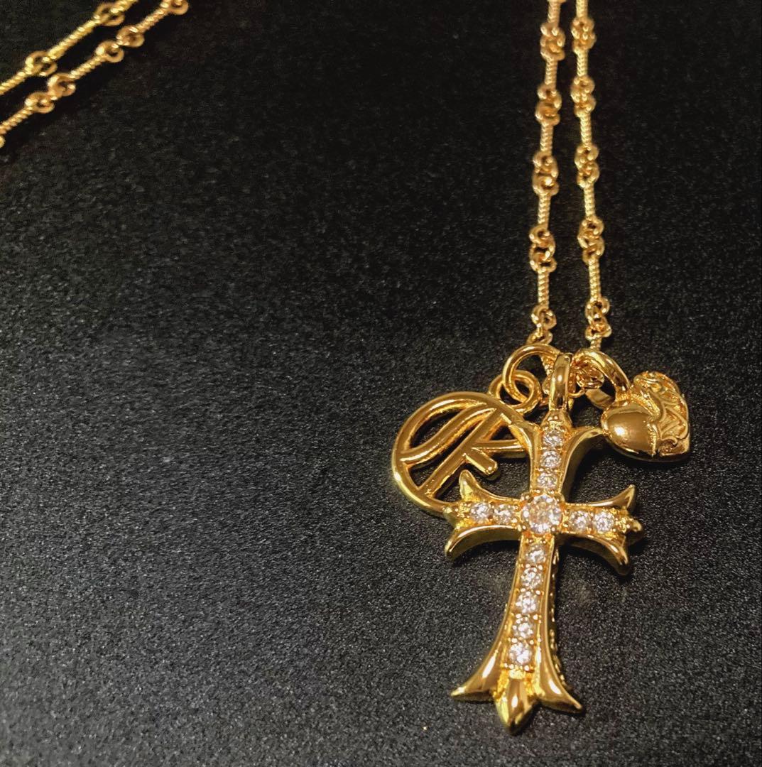 22k ダイヤクロス　ハートボール　ロゴ　ツイストチェーン　ネックレス　60㎝