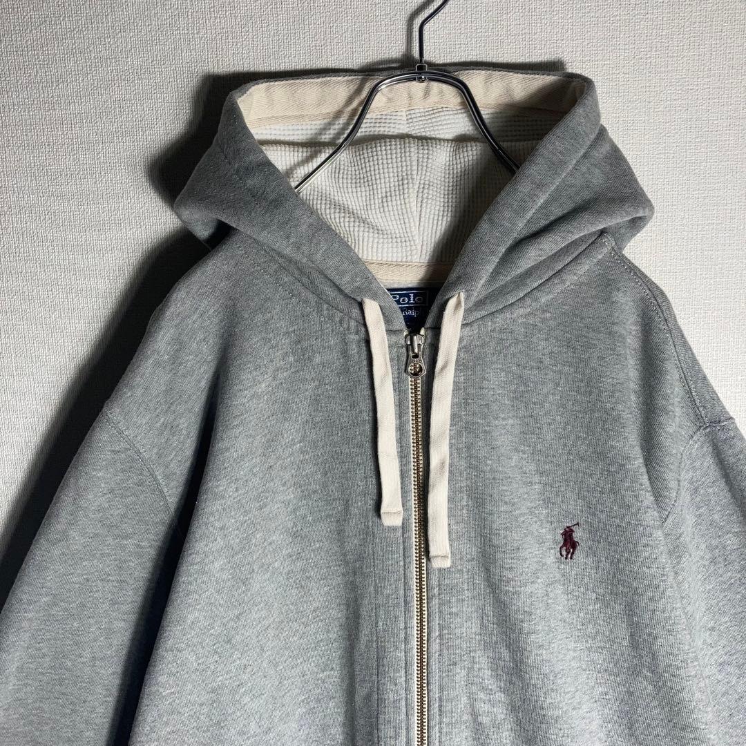 【肉厚】RALPH LAUREN フルジップ パーカー 刺繍ロゴ グレー 2XL