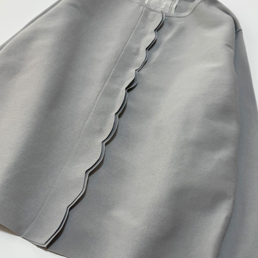 ビアズリー 上品大人可愛いスカラップ比翼カーディガン 洗える 長袖