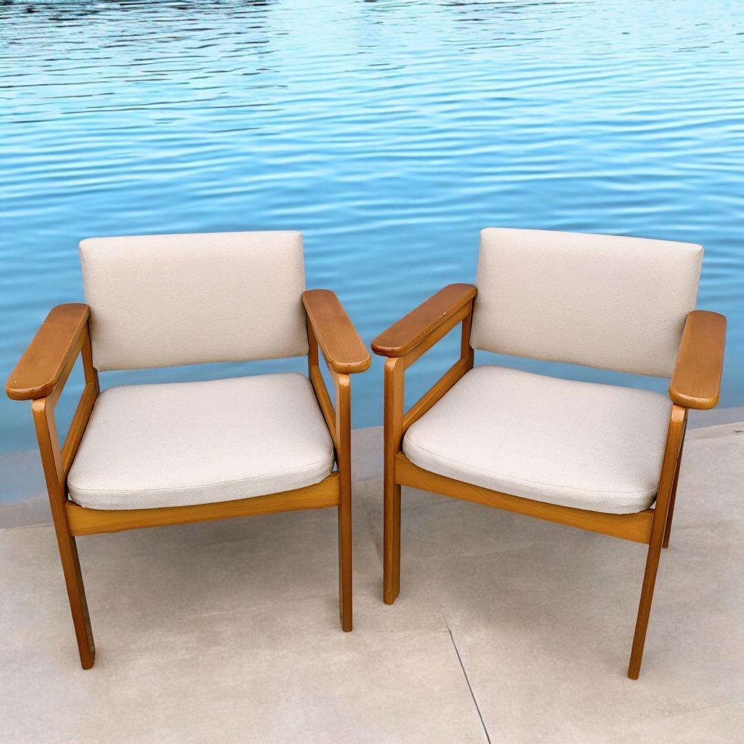 【2脚送料込】hikari 光製作所 木製アームチェア 高座椅子 レトロ家具①