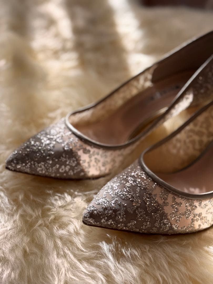 DIANA グリッターチュールパンプス　ブライダルシューズ　24.5cm