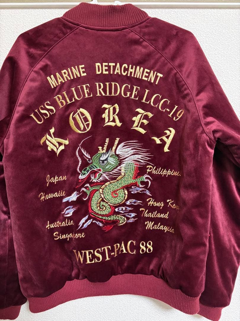 HOUSTON スカジャン　龍刺繍　ベロア生地