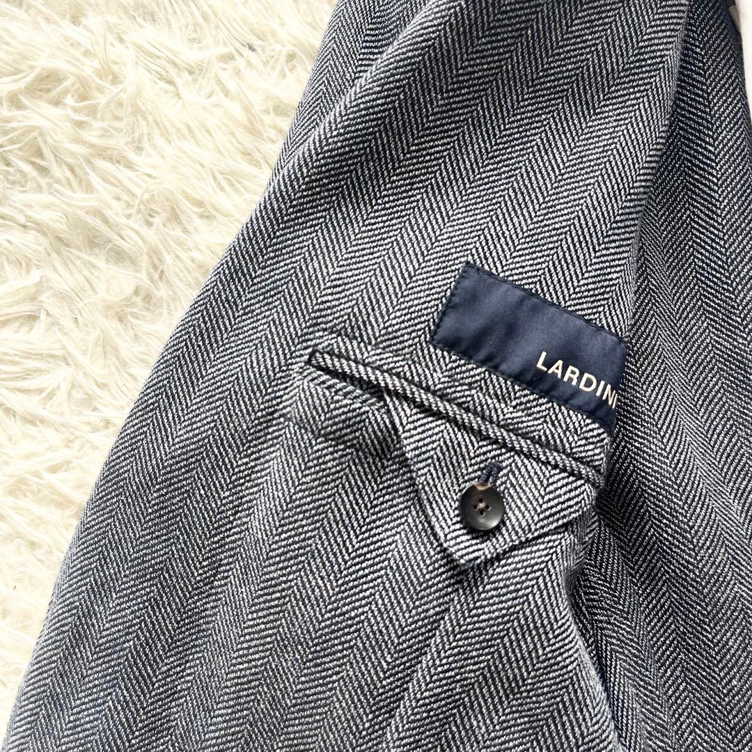 <美品>LARDINI 新ロゴ ネイビー ウール リネン シルク ジャケット48