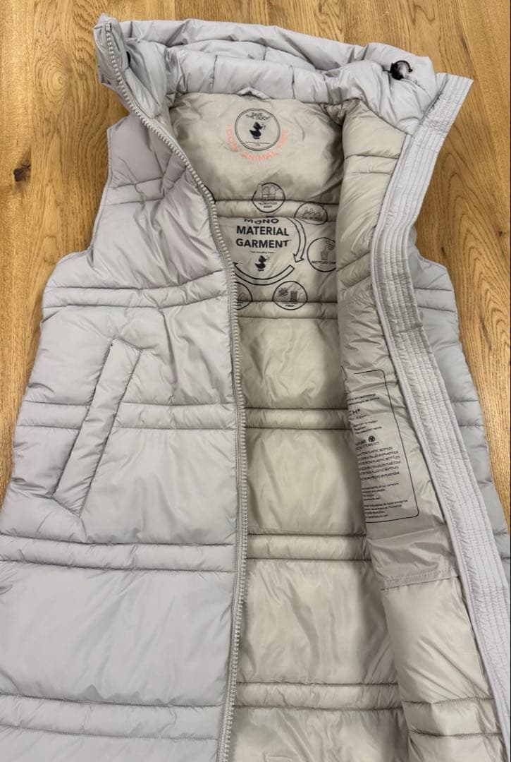 SAVE THE DUCK フード付きライトグレーのダウンベスト 1/Sサイズ