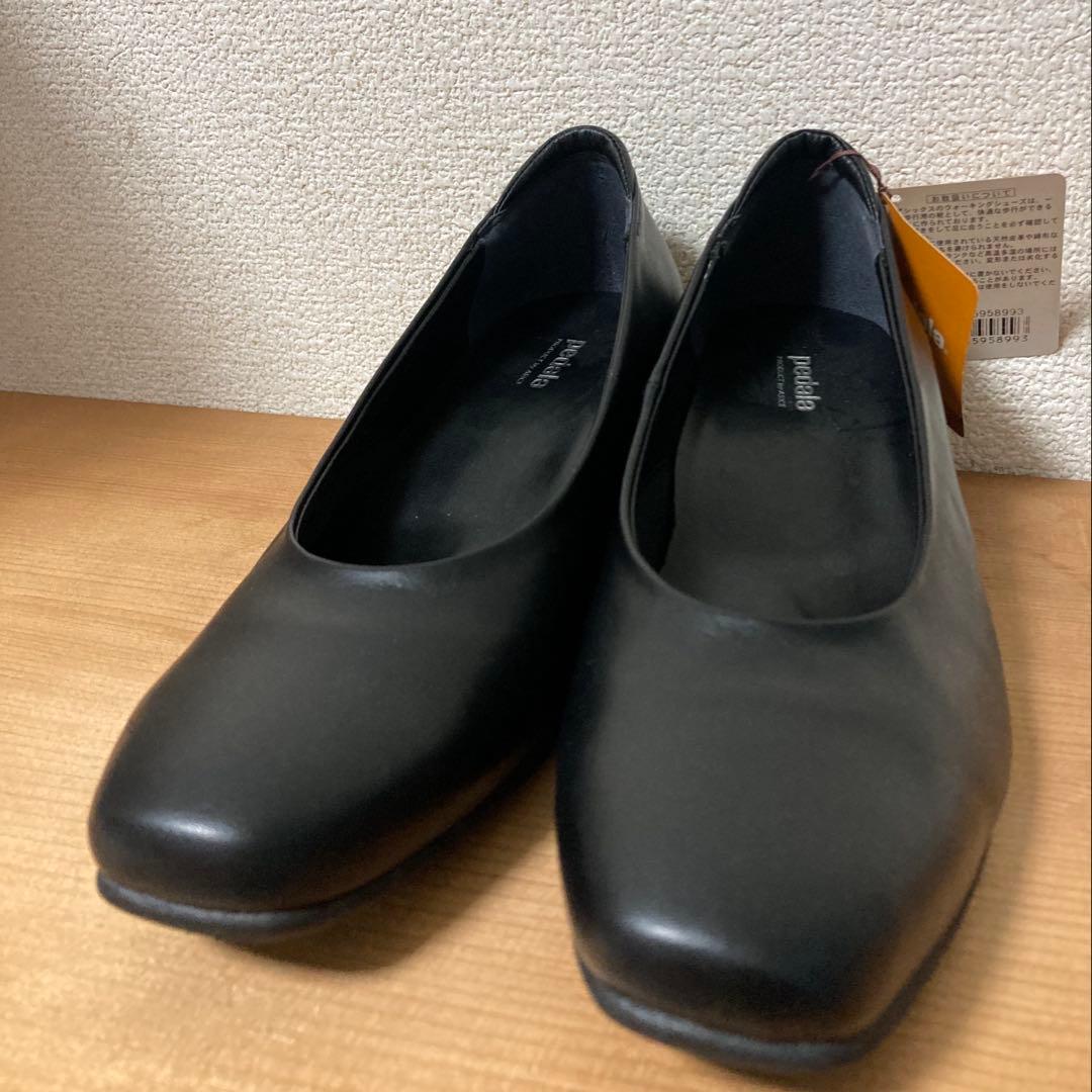 【美品】pedala ペダラ ブラック レザー スクエアトゥ パンプス 23.5