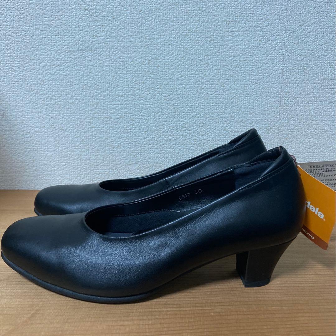 【美品】pedala ペダラ ブラック レザー スクエアトゥ パンプス 23.5