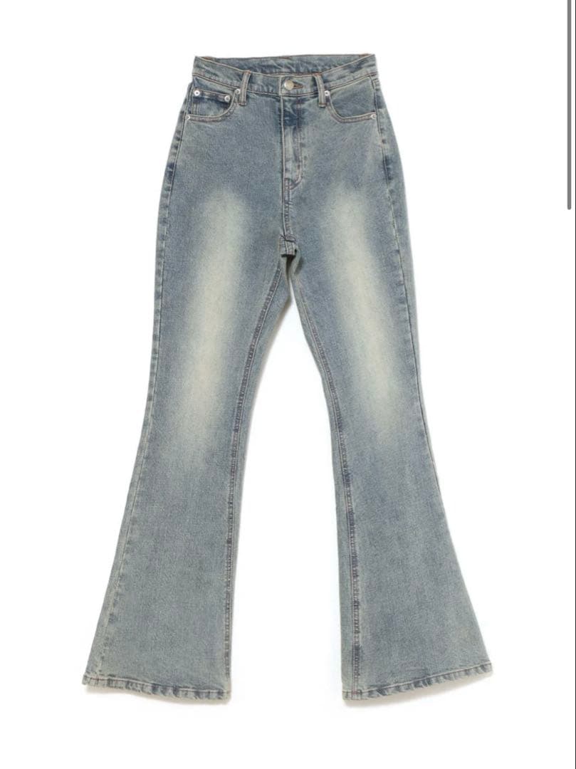 パンツ Mary logo flare denim blue beige