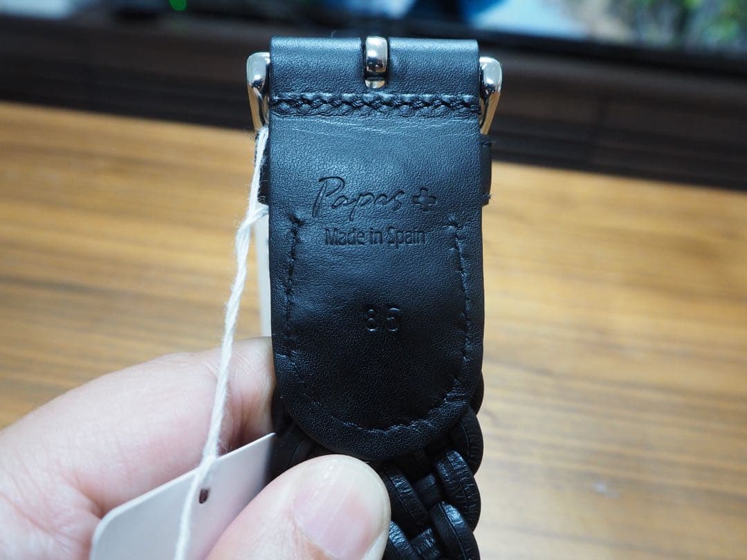 Papás ブラック編み込みベルト 85 新品タグ付き 定価27,500円