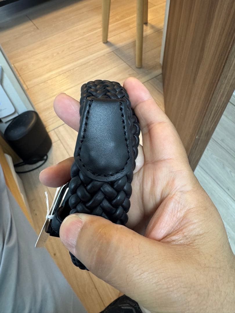 Papás ブラック編み込みベルト 85 新品タグ付き 定価27,500円