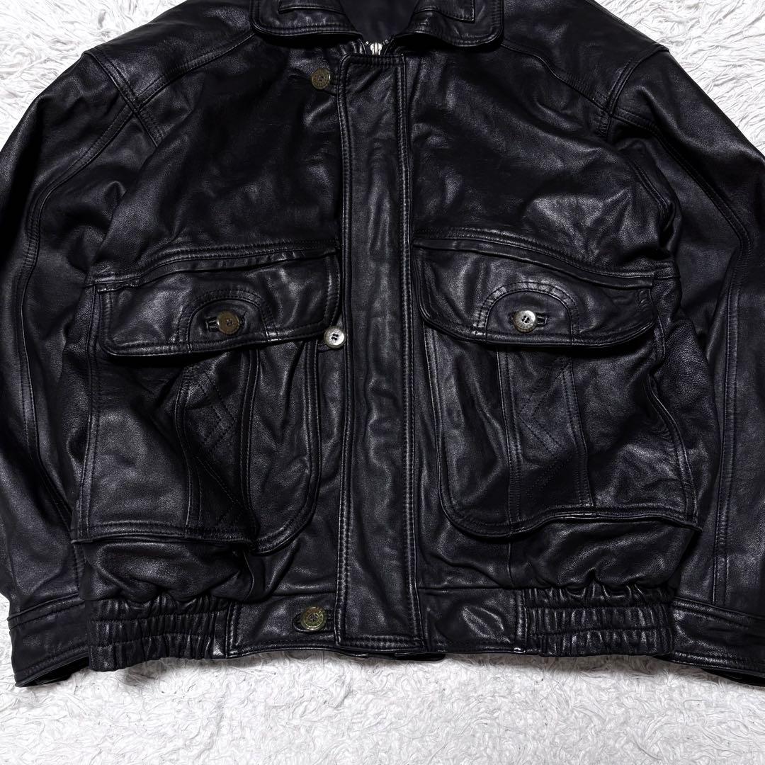 00s ブラック A-2 短丈レザージャケット y2k M〜Lサイズ相当