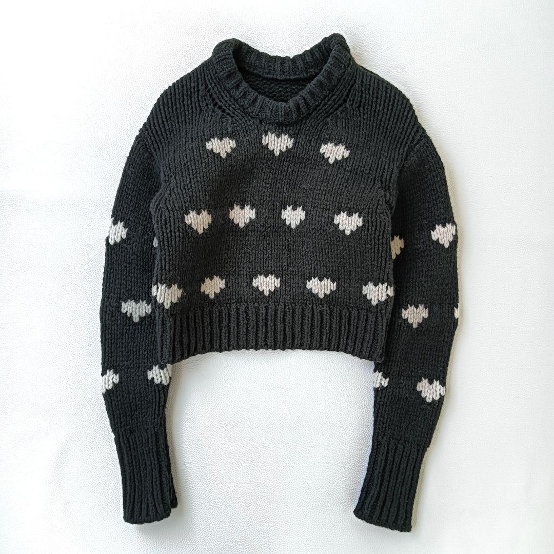 美品✨《ンニット》24aw ハートパターンニット黒セーター ウール混 近年モデル