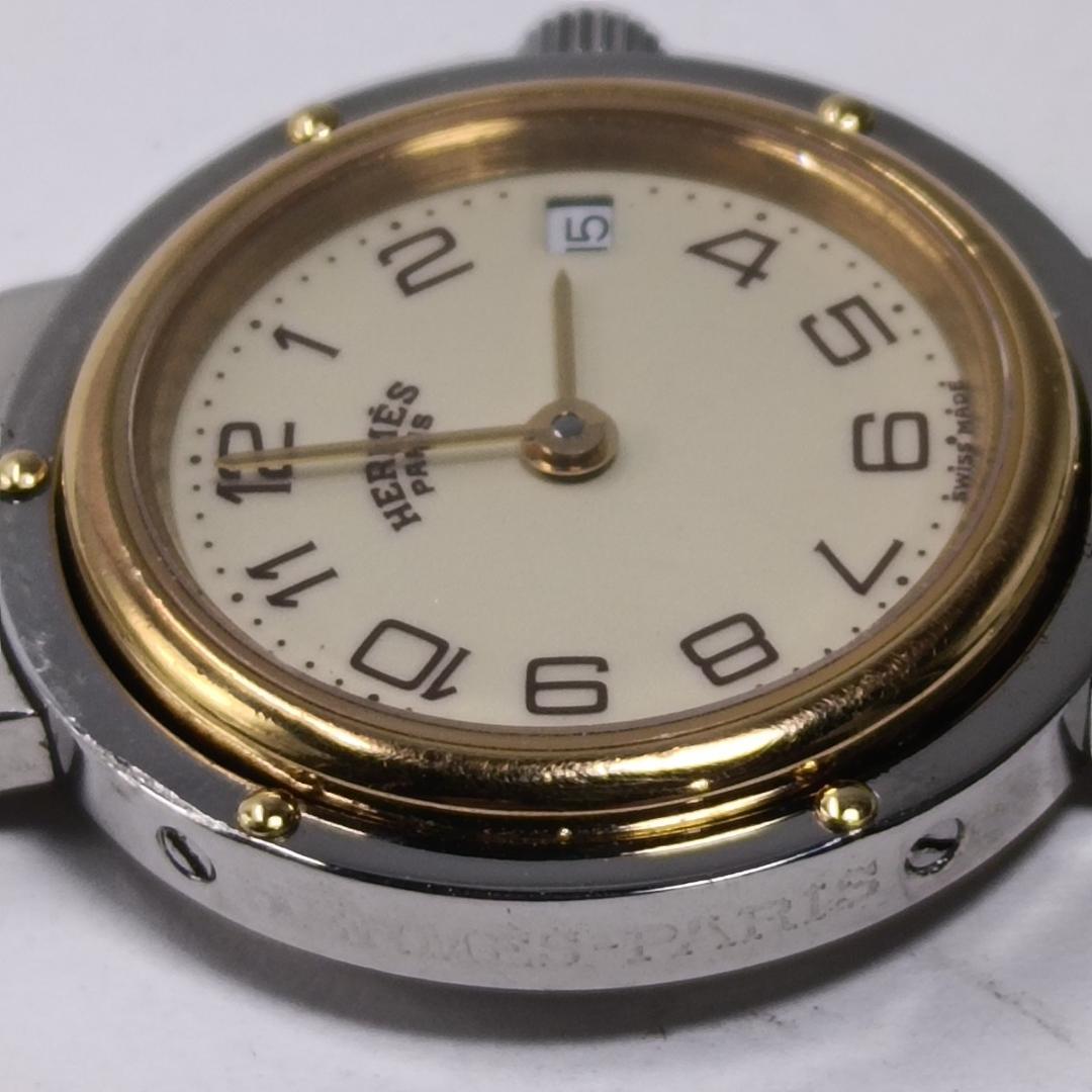 新品電池交換済 エルメス クリッパー 24mm アイボリーダイヤル コンビブレス