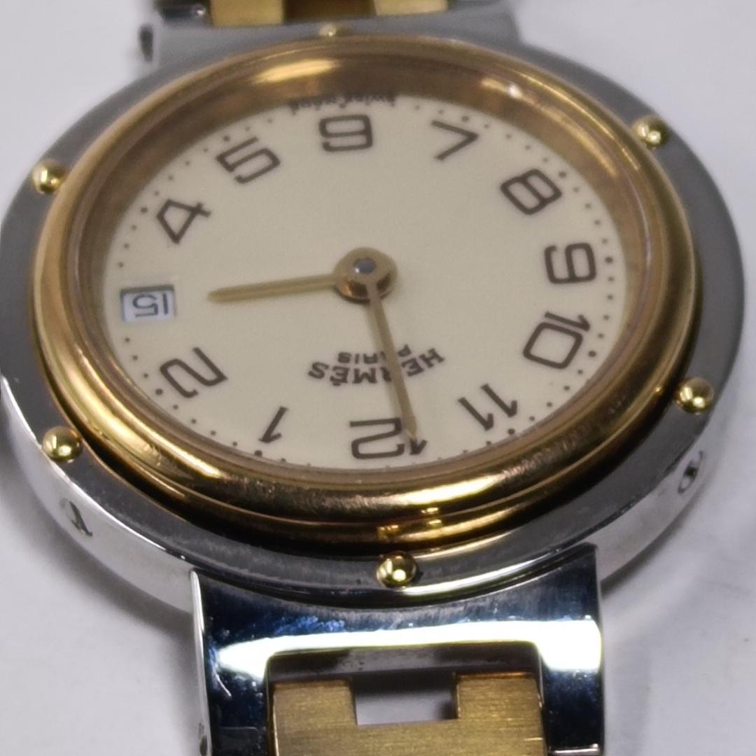 新品電池交換済 エルメス クリッパー 24mm アイボリーダイヤル コンビブレス