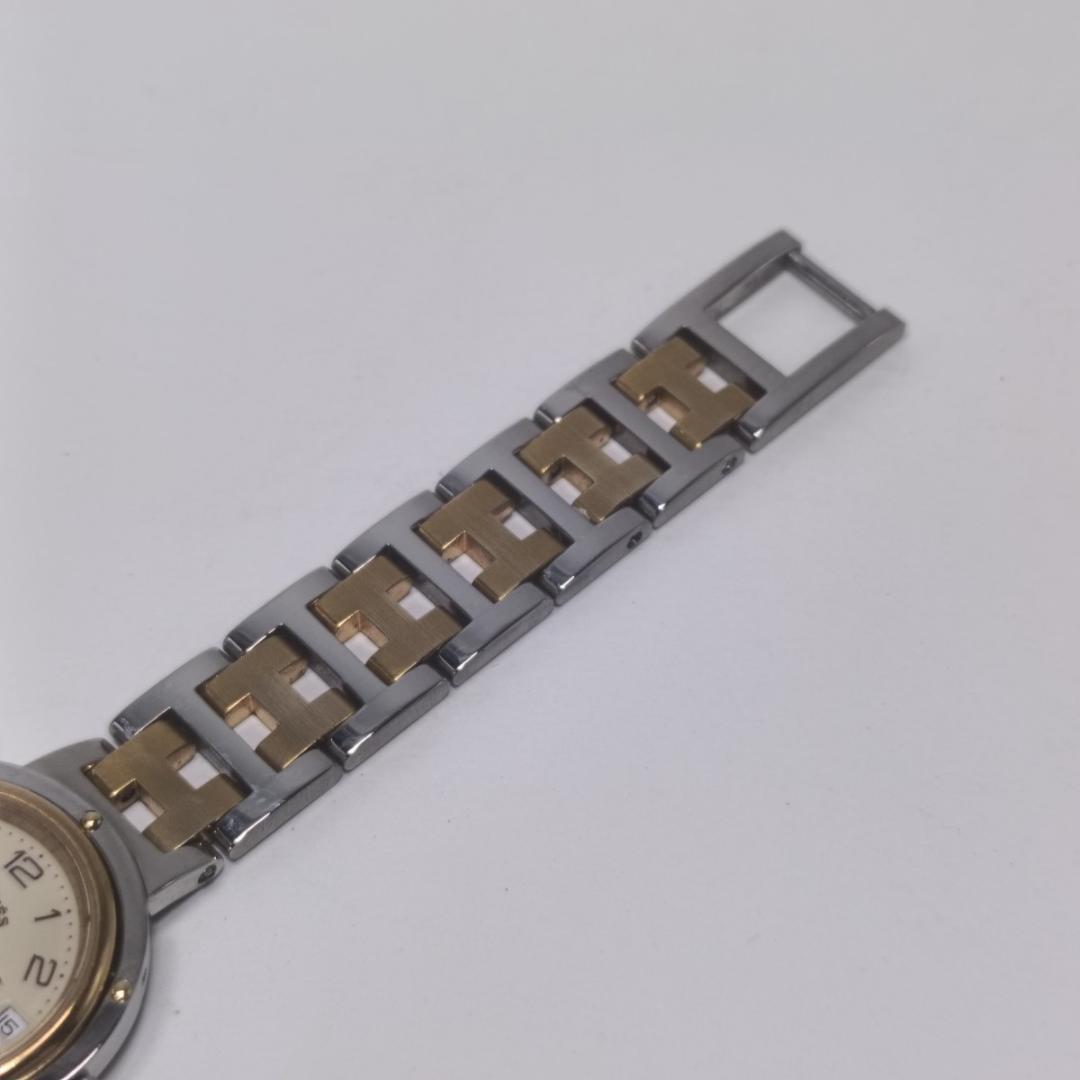 新品電池交換済 エルメス クリッパー 24mm アイボリーダイヤル コンビブレス