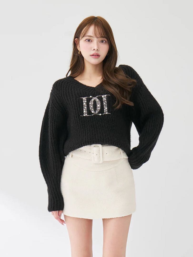 ♡ダーリッチ Darich ファンシービーズDDロゴボリュームニットトップス 黒