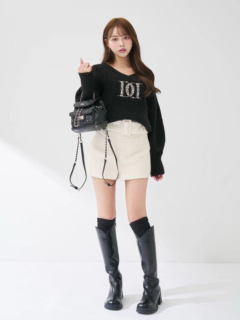 ♡ダーリッチ Darich ファンシービーズDDロゴボリュームニットトップス 黒